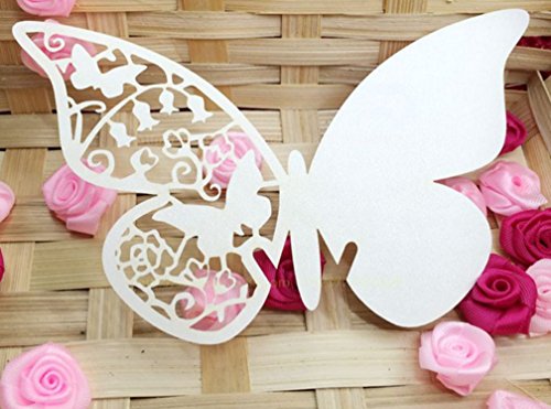 Skyseen 50Pcs Butterfly Name Place Card Wedding Centerpieces Table Decoration,White