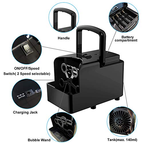 Maquina de Burbujas automática, Máquinas de Burbujas de Jabón portátil para Uso en exteriores y interiores, alimentado por Batería o USB, Soplador de Burbujas para Fiesta Boda Cumpleaños