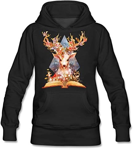 Women's Flower Deer Print Sweatshirt Pullover Hoodie Long Sleeve Sweatshirt Pullover Hoodie S Black