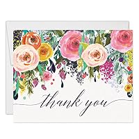 Colorful Flowers Thank You Cards with Envelopes ( Pack of 50 ) Folded Blank Vibrant Thank You Notes Any Occasion Birthday Anniversary Retirement Gift Thanks Gracias Excellent Value Notecards VT0040