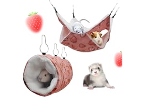 EAEDMY Rat Ferret Hammock Toys Cage Accessories, Guinea Pig Hideout Tunnel, Warm Bed for Rat Ferret Guinea Pig Sleep Hide and Play (2.Hammock+Tunnel)