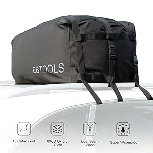 Image of Rooftop Car Cargo Carrier, Car Cargo Bag - EBTOOLS Waterproof 15 Cubic Feet Capacity Luggage Bag with Heavy Duty Straps, Dual Seam for Travel, Car, Van, Suv, (Works on ALL Cars- No Rack Needed)