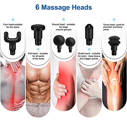 Massage Gun, 2019 Newest Professional Deep Tissue Massager with Ultra-Quiet 6-Speed Touch Screen Adjustment, Timer Function and 6 Massage Heads for Muscle Tension Relief
