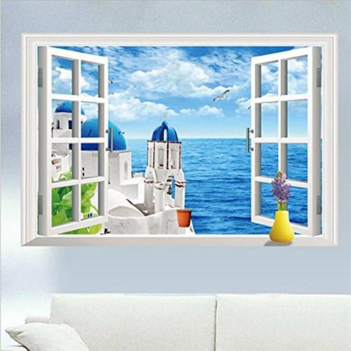 Weaeo Large Diy Home Decor 3D Fake Window Santorini Aegean Sea Home Decoration Wall Stickers Room Decals Art Adesivos Posters