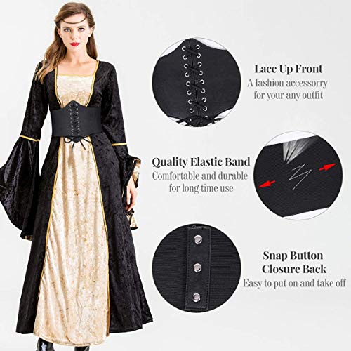 Women\'s Lace-up Corset Elastic Wide Belt, Tied Waspie Waist Belt for Women by WHIPPY, Black, Fit Waist 26-29 Inches