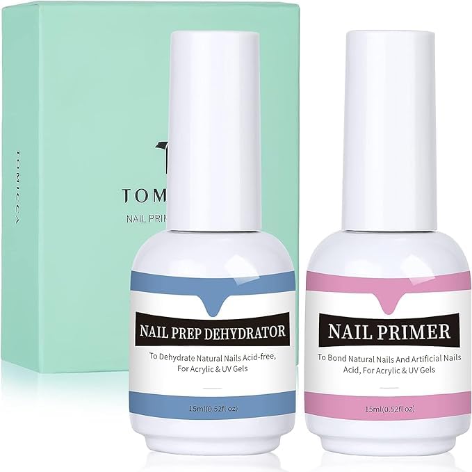 TOMICCA Nail Dehydrator and Primer Set-Professional Nail Bond Primer &Nail Prep Dehydrate,Acid Free Superior Protein Bonding,Fast Air Dry For Gel Polish and Acrylic Powder 0.5oz