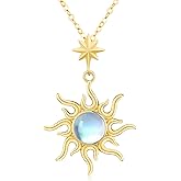 YEESIA Sun Necklace 925 Sterling Silver Moonstone Star Pendant Necklace 18K Gold Plated Sun Jewelry Gift for Women Mom Mothers Day
