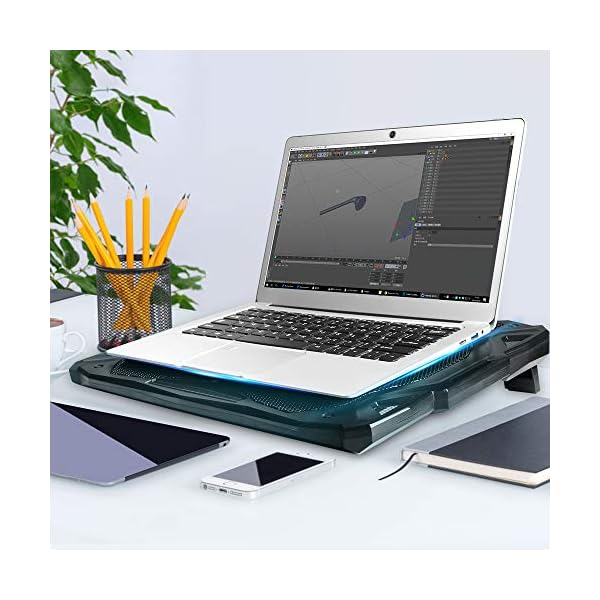 TECKNET-Laptop-and-Notebook-Cooling-Pad-With-5-Fans-at-1500-RPM-and-Blue-LED-Laptop-Cooler-fits-12-17 TECKNET Laptop Cooling Pads,Notebook Cooling Chill Mat With 5 Fans,Speed Adjustable,Extra USB Ports, Adustable Height…