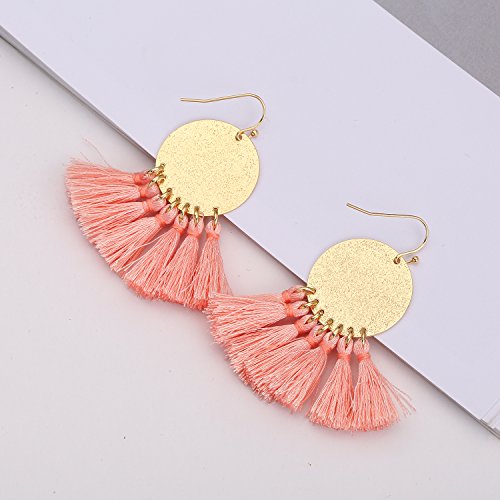 LILIE&WHITE Stamping Tassel Earrings Bohemian Tassel Drop earrings Hanging Fashion Jewelry For Women Pink