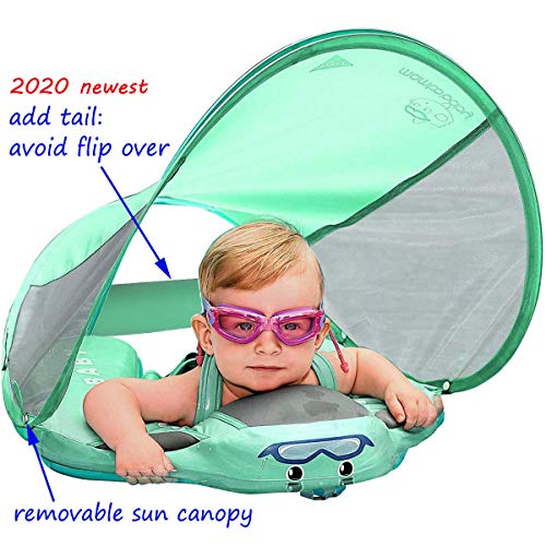 2020Newest ADD TAIL NO FLIP OVER UPF50+ Mambobaby Solid Swimming Float No Need Inflatable Swim Ring Swim Training Aid for Bathtub Pools Swim Trainer Swim Float with canopy swim ring with sunshade - Thumbnail 2