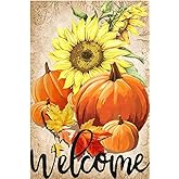 LHSION Pumpkin Sunflowers House Flag 28 x 40 Inch Welcome Fall Decorative Double Sided Flag for Autumn Thanksgiving Day Outdoor Decoration