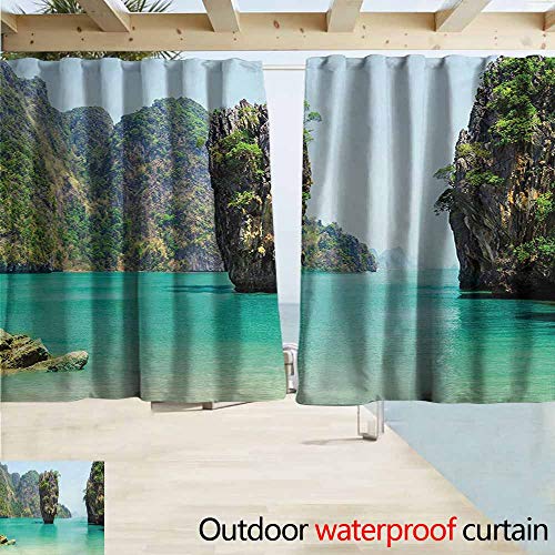 AndyTours Balcony Curtains,Island James Bond Stone Island Landscape in Tropical Beach Cruising Journey of Life Photo,Rod Pocket Energy Efficient Thermal Insulated,W72x63L Inches,Green Brown - Thumbnail 5