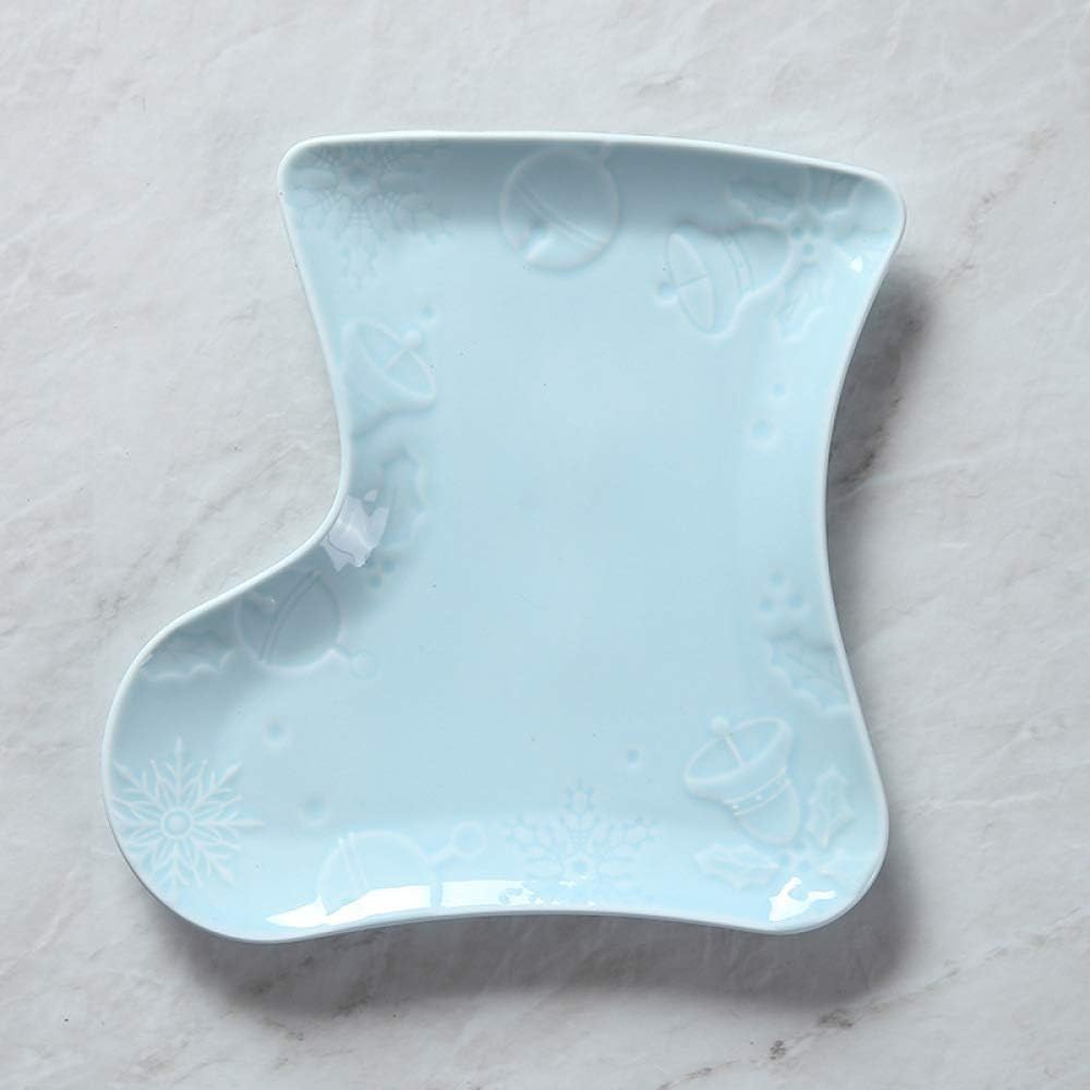Christmas Flat Plate Creative Ceramic Dish Candy Color Glaze Dish Children Breakfast Plate European Household Tableware 21X20.7X1.8Cm