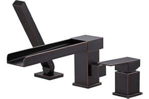 ALEASHA Waterfall Roman Tub Faucets,Bathtub Deck Mount Tub with 360° Spout,Modern Bathroom Tub Faucet Set 3-Holes for Soaking Tub with Sprayer,Oil Rubbed Bronze