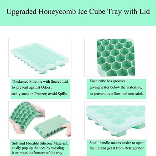 Ice Cube Tray with Lid, Easy-Release Silicone Material FDA Certified BPA Free, Easy Ice Cube Maker for Cocktail Whiskey, 38 Ice Blocks 1 Pack Green