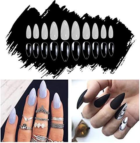 Vivace 2Pack Natural/Clear 2 Color Full Cover Stiletto 1000 Nail Tips(Clear 500tips/Natural 500tips) 10Sizes,Long Ballerina Nail (Full Cover Stiletto)