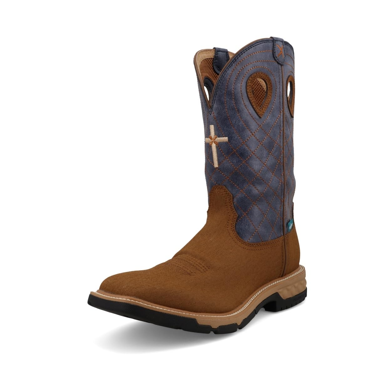Twisted X Men's 12" Western Work Boot, Square Toe with CellStretch, Clay & Peacock, 9 EE Image
