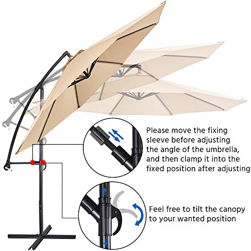 Yaheetech 10FT Patio Offset Umbrella Cantilever Hanging Umbrella Outdoor Umbrellas with 8 Ribs