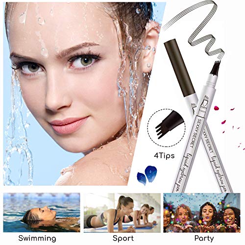 Tattoo Pen Microblading Eyebrow Pencil(4 Pack 4 colour), Smudge-Proof Ink Gel Tint with Four Tips, Natural Hair-Like, Tint Dye Cream for Eyes Makeup