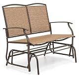 Best Choice Products 2-Person Steel Patio Loveseat Glider Bench Rocker w/Ergonomic Armrests, Brown