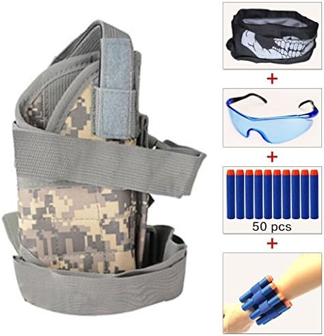 Kids Adjustable Tactical Leg Holster Kit (comes with 50pcs Blue Foam Darts+Protective Goggles+Seamless Face Mask+2pcs Refill Darts Wrist Belt) for Nerf Toy Gun N-strike Elite Series (ACU)
