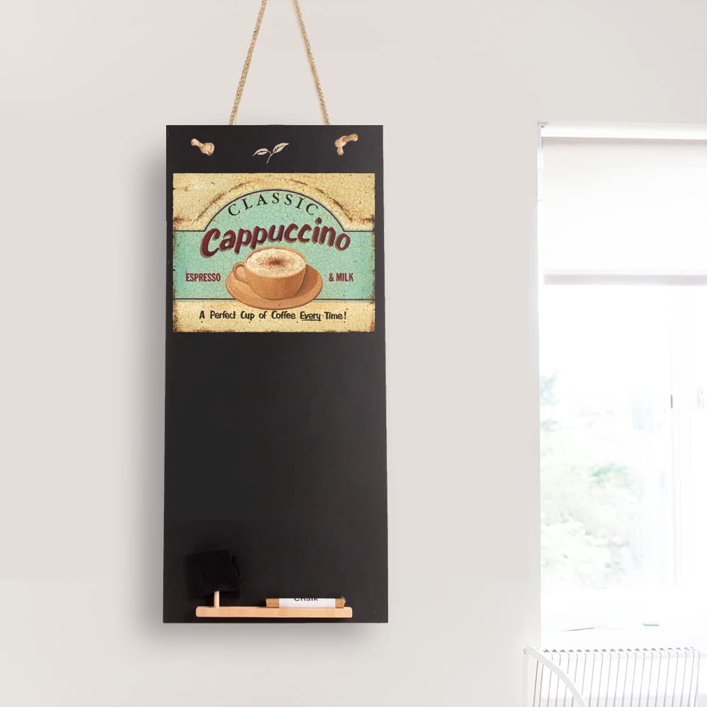 Chalkboards UK CHB062 Cappuccino Tall Thin Chalkboard/Blackboard/Memo Kitchen Board with Rope, Tray and Chalk. Booths Design Range, Wood, Black, 60 x 26.5 x 1 cm
