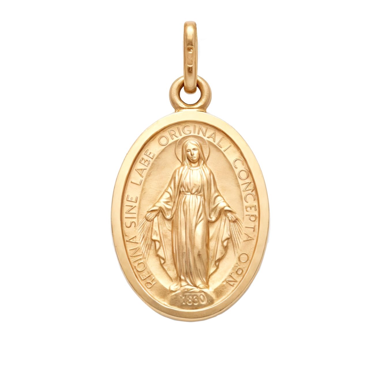 Alexander Castle Solid 9ct Gold Miraculous Medal Catholic Pendant - 16mm x 13mm Miraculous Medal PENDANT ONLY with Jewellery Gift Box - Matt Finish