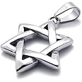 jonline24h Polished Stainless Steel Necklace Lucky Star of David Pendant Silver 18-28inches Chain