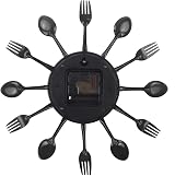 Timelike 3D Removable Wall Clock Mirror Kitchen Decor Cutlery Style 32cm view 6