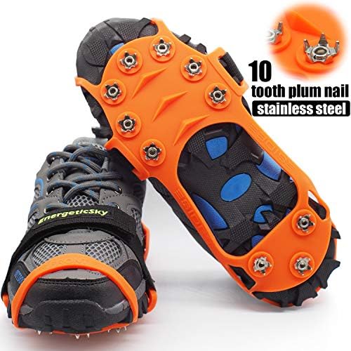 Hapshop Crampons-10 Teeth Stainless Steel Anti Slip Ice Cleats,Micro Spikes Ice Snow Grips Traction Cleats System Safe Protect Walking,Suitable Walking on Ice,Jogging Daily Life use.