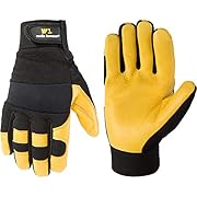 Men&#39;s Deerskin Leather Palm Hybrid Work Gloves (Wells Lamont 3210M), Medium, Black
