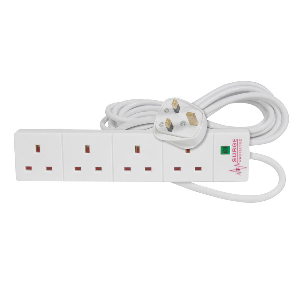 pro-elec 2 m 4 Way Extension Lead Surge Protection - White