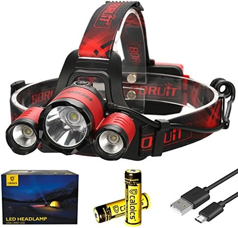 Boruit LED Headlamp With Red Light Fisheye 6000LM Cree XML-L2 & 2XPE Helmet Light, Rechargeable 18650 Batteries Waterproof, Camping Running (B21-RED)