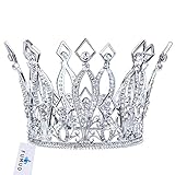 FUMUD Imperial Medieval 3.9inch Crowns Full Rould Gold/Silver Tiaras For Women Clear Crystal Pageant Party Costumes Diadem Hair Jewelry (Silver )