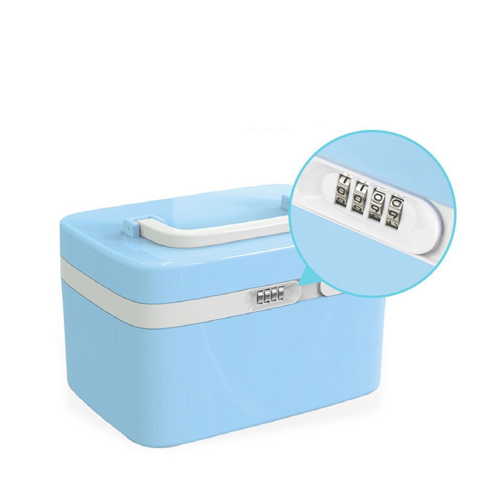 Make Up Case Portable Lockable Waterproof Beauty Cosmetic Jewelry Organizer Vanity Storage Box 10L ABS ,Cyan