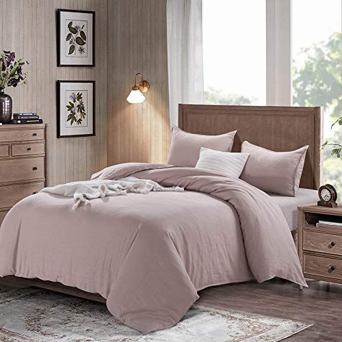meadow park Stone Washed French Linen Duvet Cover Set 3 Pieces - Super Soft, King Size - 104 inches x 94 inches -Shams 20 inches x 36 inches, Basic Style, Blush Color