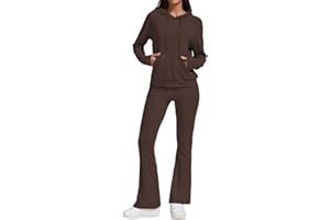 YETOWA Stylish Women's 2 Piece Outfits Hooded Sweatshirt Flared Leg Pants Combo Perfect for Active Casual Wear