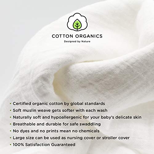 image for Organic Natural Cotton Muslin Swaddle Blanket - Extra Soft and Natural