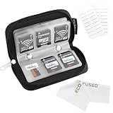 Eco-Fused Memory Card Carrying Case / Suitable for SDHC and SD Cards / 8 Pages and 22 Slots / Microfiber Cleaning Cloth Included (Black)