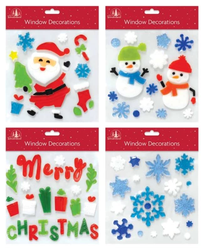 Tallon International Christmas Window Stickers, 4 Sheets, Christmas Gel Clings - Decorations (22002)