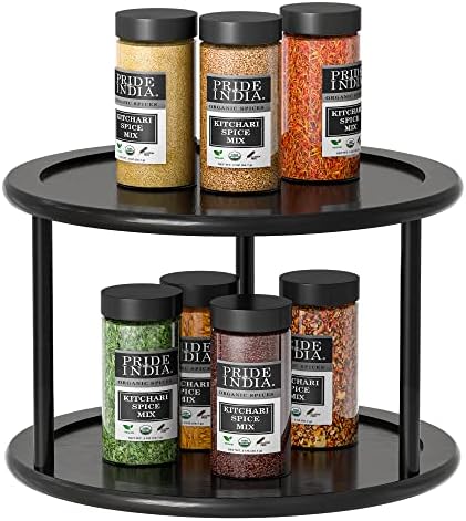 Lazy Susan Spice Rack Organizer - 2 Tier Bamboo Wooden Turntable for ...