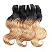 Brazilian Remy Hair Ombre Blonde Body Wave Bundles 4PCS 10Inch 50G/PCS Total 200G Light Brown Human Hair Extensions Hair Weaving (1B/27)
