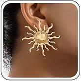 Jugielu Vintage Exaggerated Sun Earrings Gold Big Sunburst Earrings Large Metal Sunray Earring Boho Sunshine Statement Studs Jewelry for Women
