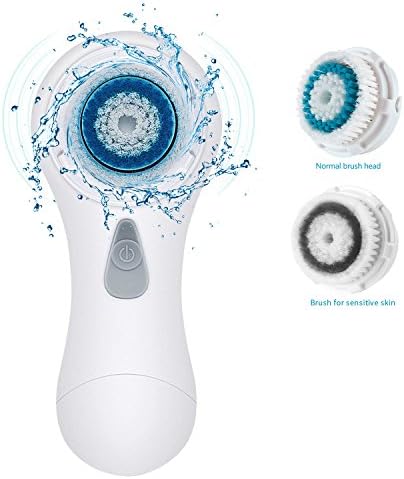 Sonic Facial Cleansing Brush, YEVITA Face Wash Brush Gentle Exfoliator Scrubber Electric Cleanser Handheld Waterproof Spa with Holder, 2 Brush Heads