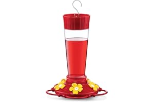 SEWANTA Hummingbird Feeder 10 oz. Plastic Hummingbird Feeders for Outdoors, with Built-in Ant Guard - Circular Perch with 5 Feeding Ports - Wide Mouth for Easy Filling/2 Part Base for Easy Cleaning