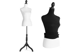 HOMBOUR Dress Form with Detachable Black Fabric Cover, 52-67 inch Height Adjustable Female Mannequin Torso with Tripod Base Stand for Sewing Dress Jewelry Display, White Model