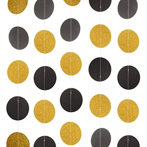 Black and Gold Paper Garland Circle Dots Bunting Streamer Hanging Decorations, 2.5