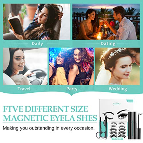 Magnetische Wimpern, Magnetischer Eyeliner und Wimpern-Kit, Falsche Wimpern-Kit, Wiederverwendbarer Magnetwimpern ohne Kleber Natürliches Aussehen mit Pinzette, wasserdicht und langlebig, 5 Paare