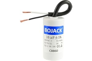 BOJACK Run Capacitor 16 uF 250V AC 16 MFD CBB60 2 Wire 50/60Hz Cylinder Motor Run Capacitor for Motor Blower air Compressor and air Conditioner Compressor Replacement Part