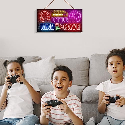 Little Man Cave, Gaming Wooden Door Sign for Little Boy Gamer Room